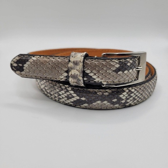 Vero Pitone Belt 32 Gray White Snakeskin Leather Skinny Thin Narrow Italy